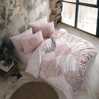 Nevresim Dünyası Ranforce Dört Mevsim 200 x 220 cm Desenli Çift Kişilik Nevresim Takımı Pudra