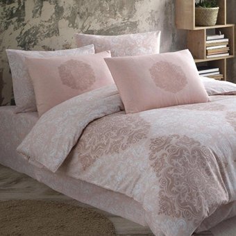 Nevresim Dünyası Ranforce Dört Mevsim 200 x 220 cm Desenli Çift Kişilik Nevresim Takımı Pudra