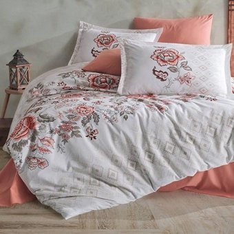 Clasy Ranforce Dört Mevsim 200 x 220 cm Çiçekli Çift Kişilik Nevresim Takımı Kırmızı
