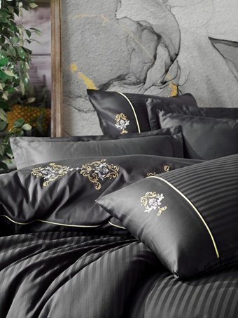 Nevresim Dünyası Saten Dört Mevsim 200 x 220 cm Modern Çift Kişilik Nevresim Takımı Antrasit