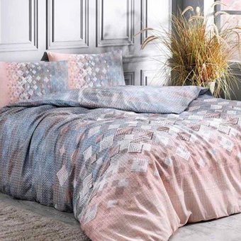 Özdilek Pamuk Polyester Kışlık 200 x 220 cm Geometrik Çift Kişilik Nevresim Takımı Mavi Pembe