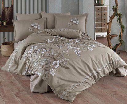 Nevresim Dünyası Ranforce Dört Mevsim 200 x 220 cm Yaprak Çift Kişilik Nevresim Takımı Bej