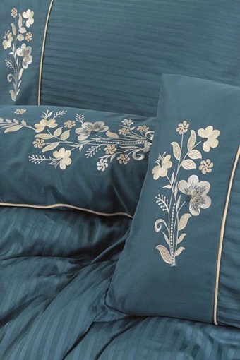 Cotton Box Saten Dört Mevsim 200 x 220 cm Modern Çift Kişilik Nevresim Takımı Mavi