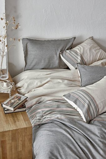 Ecocotton Keten Pamuk Dört Mevsim 200 x 220 cm Modern Çift Kişilik Nevresim Takımı Bej Yeşil