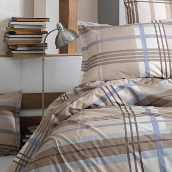 Clasy Ranforce Dört Mevsim 200 x 220 cm Ekoseli Çift Kişilik Nevresim Takımı Bej