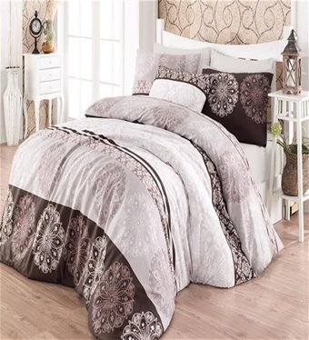 More Home Pamuk Polyester Dört Mevsim 200 x 220 cm Desenli Çift Kişilik Nevresim Takımı Beyaz Kahverengi