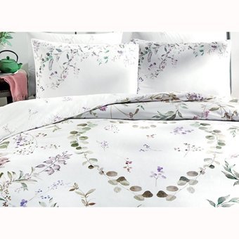 Taç Pamuk Dört Mevsim 200 x 220 cm Çiçekli Çift Kişilik Nevresim Takımı Beyaz