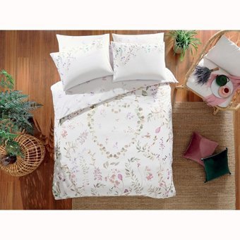 Taç Pamuk Dört Mevsim 200 x 220 cm Çiçekli Çift Kişilik Nevresim Takımı Beyaz