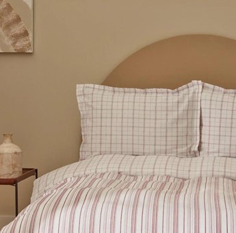 Karaca Home Pamuk Dört Mevsim 200 x 220 cm Çizgili Çift Kişilik Nevresim Takımı Bordo