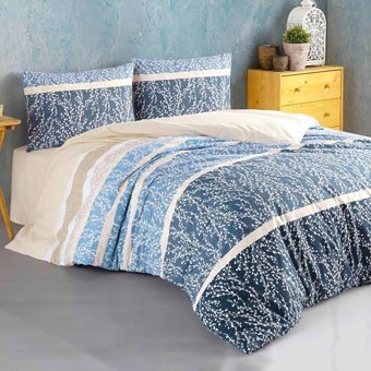 T.Concept Pamuk Polyester Dört Mevsim 200 x 220 cm Desenli Çift Kişilik Nevresim Takımı Lacivert Mavi