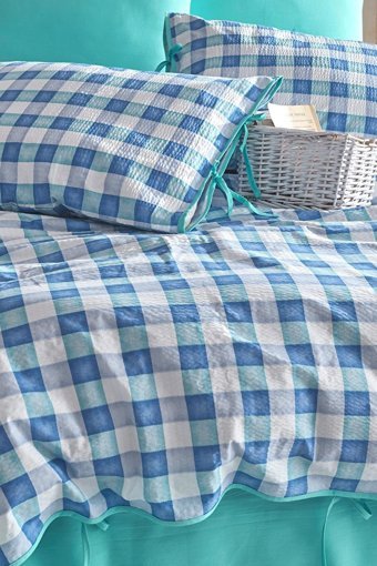 İyi Geceler İstanbul Pamuk Dört Mevsim 200 x 220 cm Ekoseli Çift Kişilik Nevresim Takımı Mavi