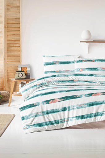 Depomaxx Pamuk Polyester Dört Mevsim 200 x 220 cm Şeritli Çift Kişilik Nevresim Takımı Beyaz