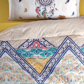 Clasy Pamuk Dört Mevsim 200 x 220 cm Etnik Çift Kişilik Nevresim Takımı Bej