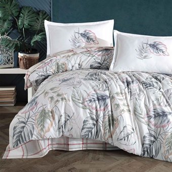 Clasy Ranforce Dört Mevsim 200 x 220 cm Yaprak Çift Kişilik Nevresim Takımı Yeşil