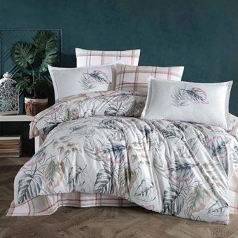 Clasy Ranforce Dört Mevsim 200 x 220 cm Yaprak Çift Kişilik Nevresim Takımı Yeşil