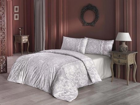 Nevresim Dünyası Pamuk Dört Mevsim 200 x 220 cm Etnik Çift Kişilik Nevresim Takımı Gri