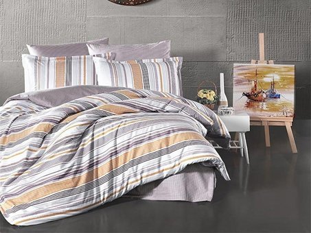 Nevresim Dünyası Ranforce Dört Mevsim 200 x 220 cm Çizgili Çift Kişilik Nevresim Takımı Gri