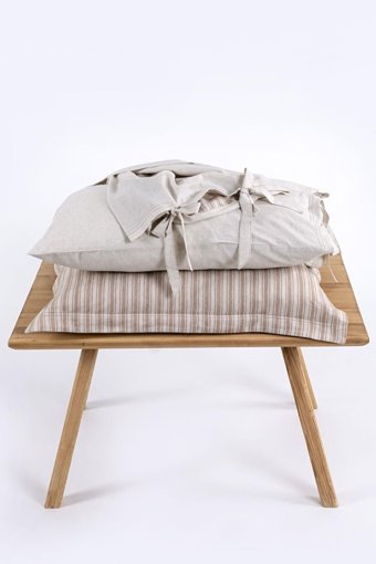 Ecocotton Keten Pamuk Dört Mevsim 200 x 220 cm Çizgili Çift Kişilik Nevresim Takımı Kiremit