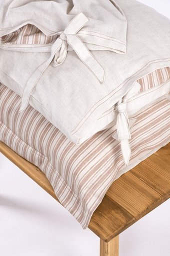 Ecocotton Keten Pamuk Dört Mevsim 200 x 220 cm Çizgili Çift Kişilik Nevresim Takımı Kiremit