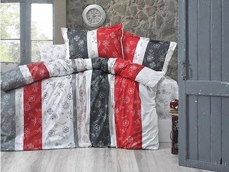 Clasy Pamuk Dört Mevsim 200 x 220 cm Çiçekli Çift Kişilik Nevresim Takımı Kırmızı