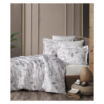 T.Concept Saten Dört Mevsim 200 x 220 cm Şal Desen Çift Kişilik Nevresim Takımı Beyaz Kahverengi
