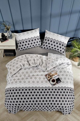 Tabu Home Pamuk Dört Mevsim 200 x 220 cm Geometrik Çift Kişilik Nevresim Takımı Gri