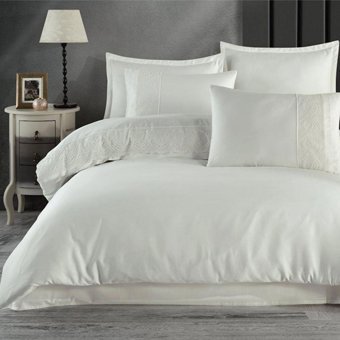 Clasy Saten Kışlık 200 x 220 cm Modern Çift Kişilik Nevresim Takımı Ekru Gri