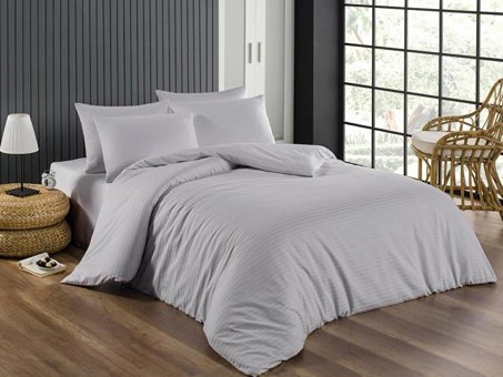 Ete Hometex Pamuk Saten Dört Mevsim 200 x 220 cm Çizgili Çift Kişilik Nevresim Takımı Gri