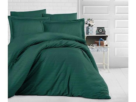 Clasy Saten Dört Mevsim 200 x 220 cm Çizgili Çift Kişilik Nevresim Takımı Yeşil