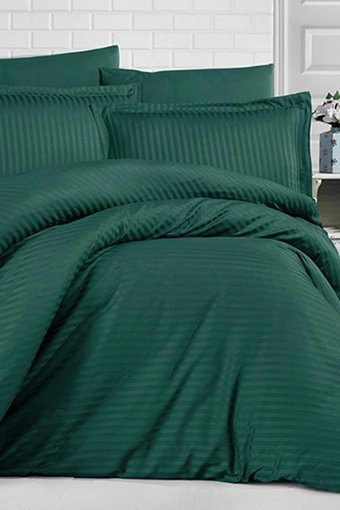 Clasy Saten Dört Mevsim 200 x 220 cm Çizgili Çift Kişilik Nevresim Takımı Yeşil