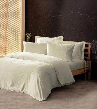 Cotton Box Saten Dört Mevsim 200 x 220 cm Biyeli Çift Kişilik Nevresim Takımı Ekru
