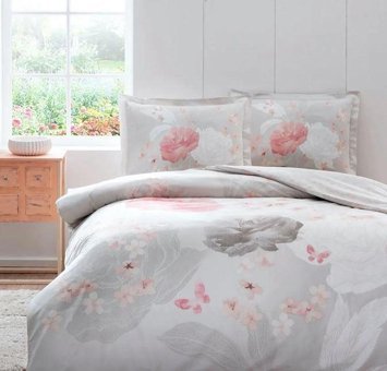 Taç Saten Dört Mevsim 200 x 220 cm Desenli Çift Kişilik Nevresim Takımı Krem