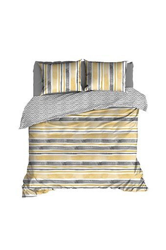 Elart Ranforce Dört Mevsim 200 x 220 cm Lastikli Çizgili Çift Kişilik Nevresim Takımı Sarı