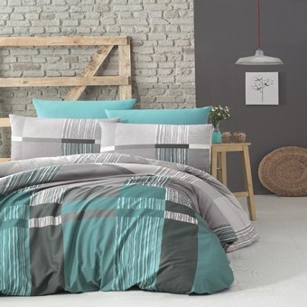 Komfort Home Ranforce Dört Mevsim 200 x 220 cm Çizgili Çift Kişilik Nevresim Takımı Gri Yeşil