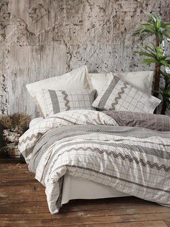 Cotton Box Ranforce Dört Mevsim 200 x 220 cm Zikzak Çift Kişilik Nevresim Takımı Kahverengi