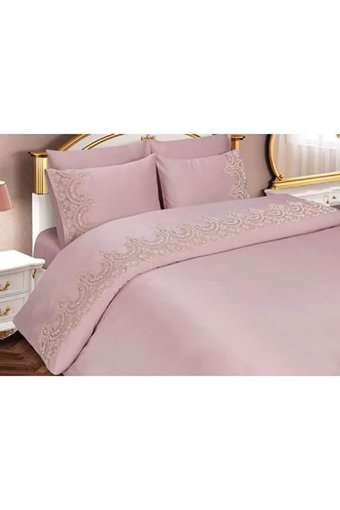 Çeyiz Diyarı Pamuk Dört Mevsim 200 x 225 cm Etnik Çift Kişilik Nevresim Takımı Pudra