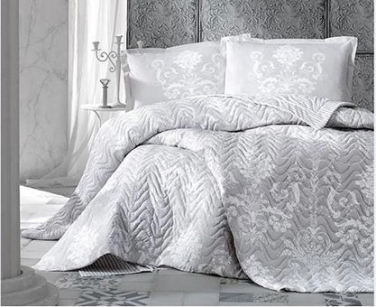 Clasy Pamuk Dört Mevsim 200 x 220 cm Şal Desen Çift Kişilik Nevresim Takımı Açık Gri