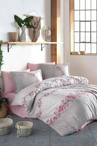 Clasy Pamuk Dört Mevsim 200 x 220 cm Çiçekli Çift Kişilik Nevresim Takımı Pembe
