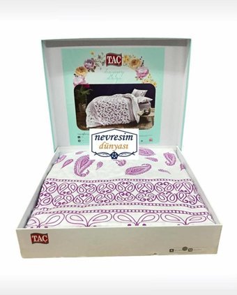 Nevresim Dünyası Ranforce Dört Mevsim 200 x 220 cm Lastikli Desenli Çift Kişilik Nevresim Takımı Mor