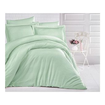 Clasy Saten Dört Mevsim 200 x 220 cm Çizgili Çift Kişilik Nevresim Takımı Mint