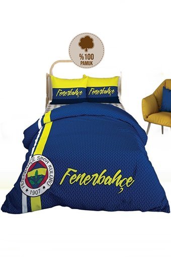 Taç Ranforce Dört Mevsim 200 x 220 cm Lastikli Taraftar Çift Kişilik Nevresim Takımı Lacivert Sarı