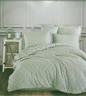 Clasy Saten Dört Mevsim 200 x 220 cm Şal Desen Çift Kişilik Nevresim Takımı Yeşil