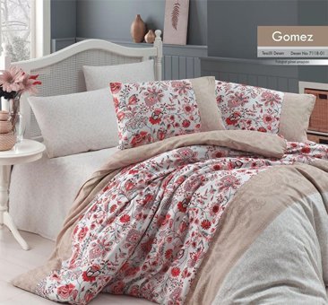 Nevresim Dünyası Pamuk Polyester Dört Mevsim 200 x 220 cm Çiçekli Çift Kişilik Nevresim Takımı Kahverengi Kırmızı