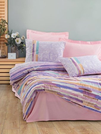 Nevresim Dünyası Ranforce Dört Mevsim 200 x 220 cm Sulu Boya Çift Kişilik Nevresim Takımı Pembe