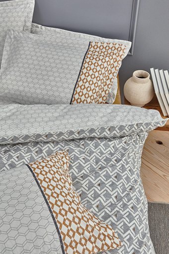 Yataş Ranforce Dört Mevsim 200 x 220 cm Geometrik Çift Kişilik Nevresim Takımı Gri