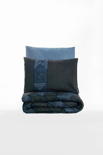 Cotton Box Pamuk Dört Mevsim 200 x 220 cm Ekoseli Çift Kişilik Nevresim Takımı Mavi Siyah