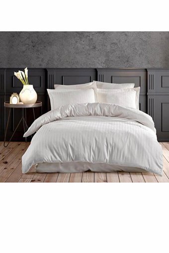 Mira Home Saten Dört Mevsim 190 x 220 cm Çizgili Çift Kişilik Nevresim Takımı Beyaz