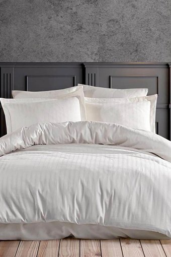 Mira Home Saten Dört Mevsim 190 x 220 cm Çizgili Çift Kişilik Nevresim Takımı Beyaz
