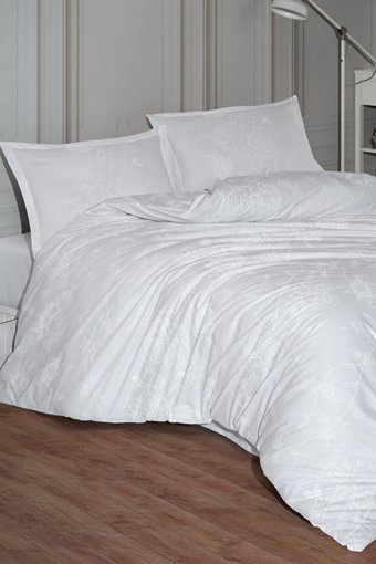 Clasy Ranforce Dört Mevsim 200 x 220 cm Yaprak Çift Kişilik Nevresim Takımı Beyaz
