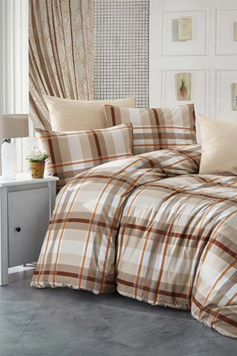 Depomaxx Pamuk Polyester Dört Mevsim 200 x 220 cm Desenli Çift Kişilik Nevresim Takımı Açık Kahverengi